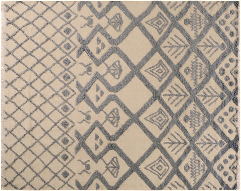 handmade Geometric Moroccan Hi Ivory Blue Hand Knotted RECTANGLE 100% WOOL area rug 8' x 11'