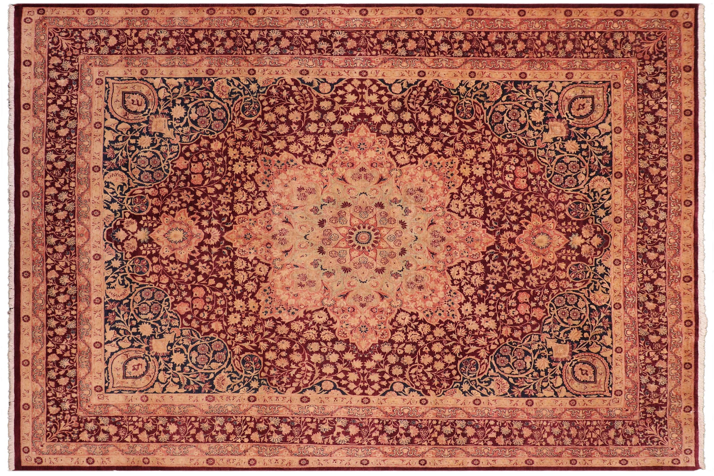 handmade Traditional Kirman Aubergine Blue Hand Knotted RECTANGLE 100% WOOL area rug 8 x 10