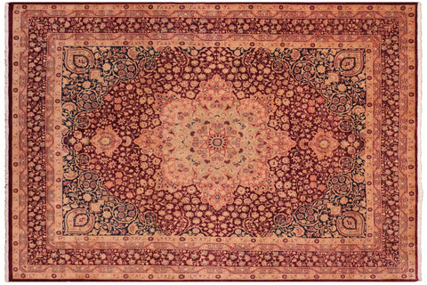 handmade Traditional Kirman Aubergine Blue Hand Knotted RECTANGLE 100% WOOL area rug 8 x 10