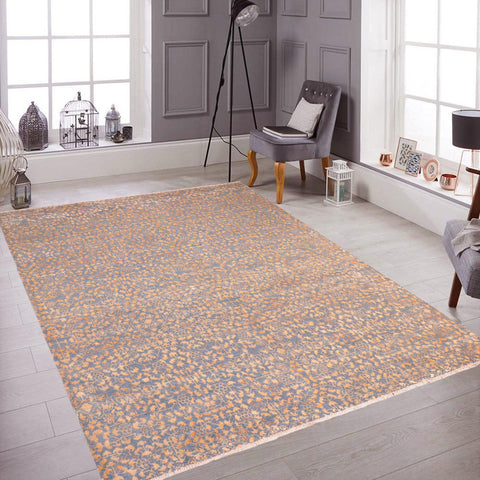 handmade Traditional Ellie Blue Ivory Hand Knotted RECTANGLE WOOL&SILK area rug 4' x 6'