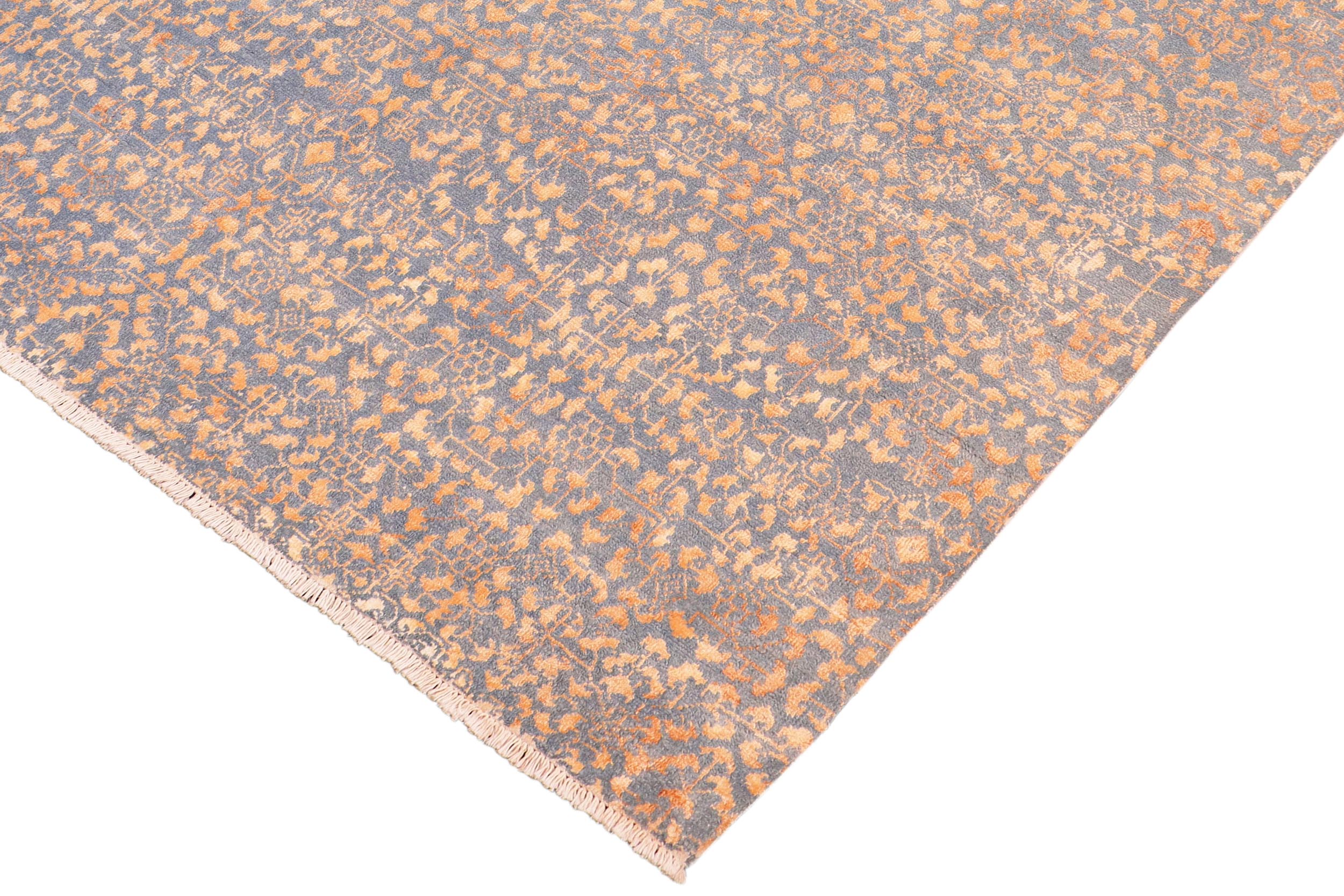 handmade Traditional Ellie Blue Ivory Hand Knotted RECTANGLE WOOL&SILK area rug 4' x 6'