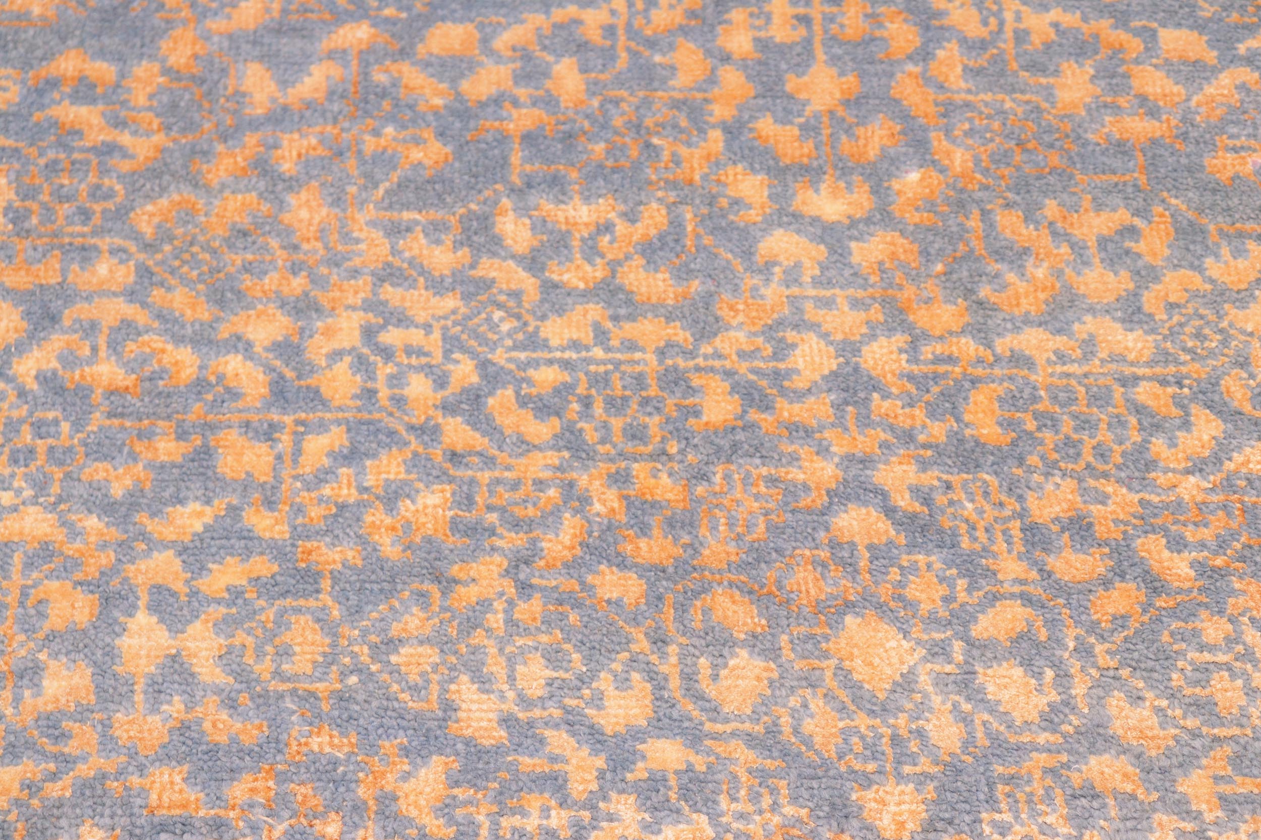 handmade Traditional Ellie Blue Ivory Hand Knotted RECTANGLE WOOL&SILK area rug 4' x 6'