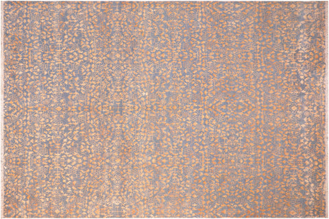 handmade Traditional Ellie Blue Ivory Hand Knotted RECTANGLE WOOL&SILK area rug 4' x 6'