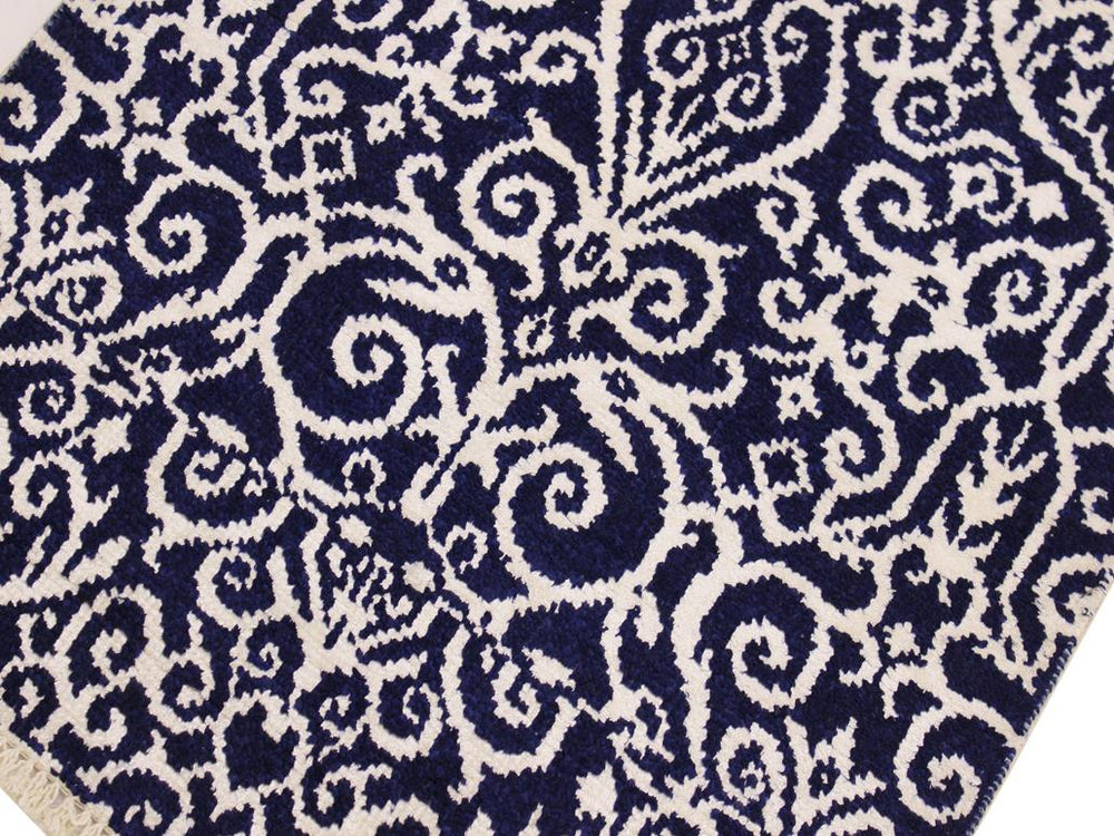 handmade Modern Kafkaz Blue Ivory Hand Knotted RUNNER WOOL&SILK area rug 2x10 