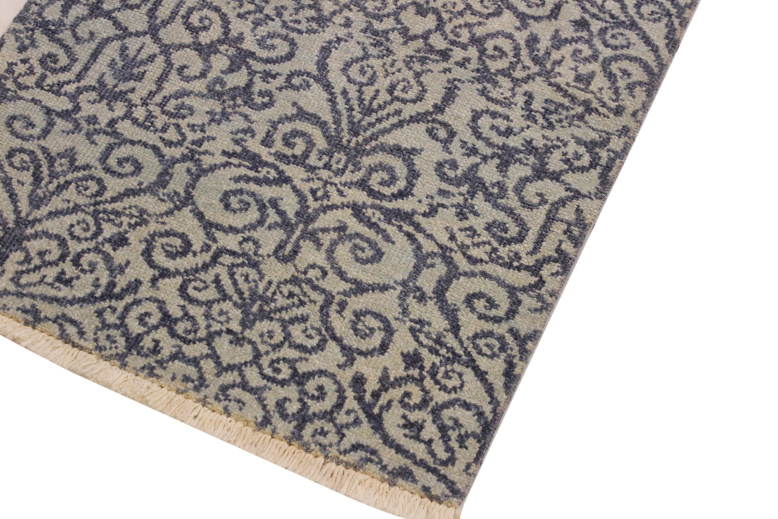handmade Transitional Kafkaz Ivory Blue Hand Knotted RUNNER 100% WOOL area rug 2' x 6'
