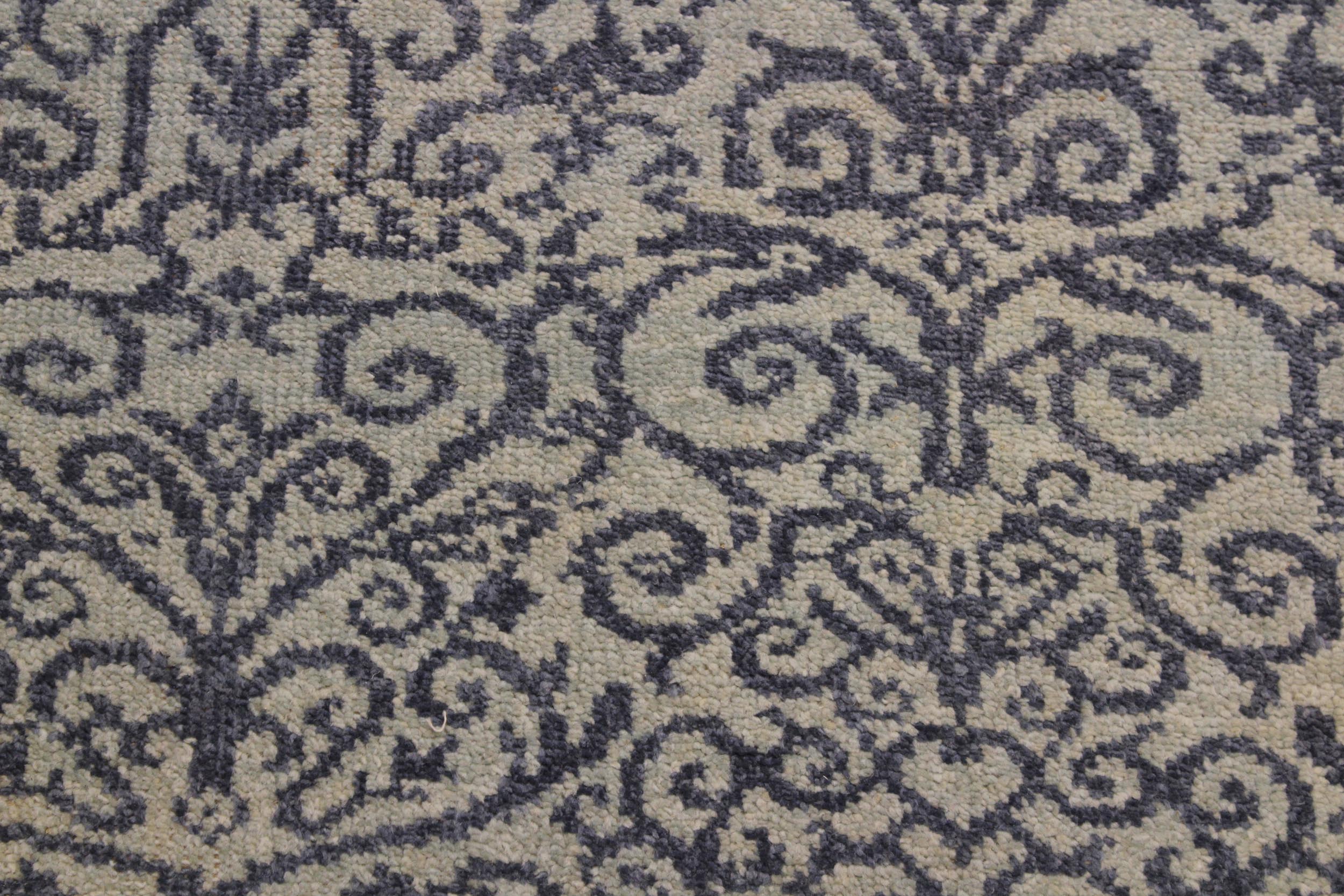 handmade Transitional Kafkaz Ivory Blue Hand Knotted RUNNER 100% WOOL area rug 2' x 6'