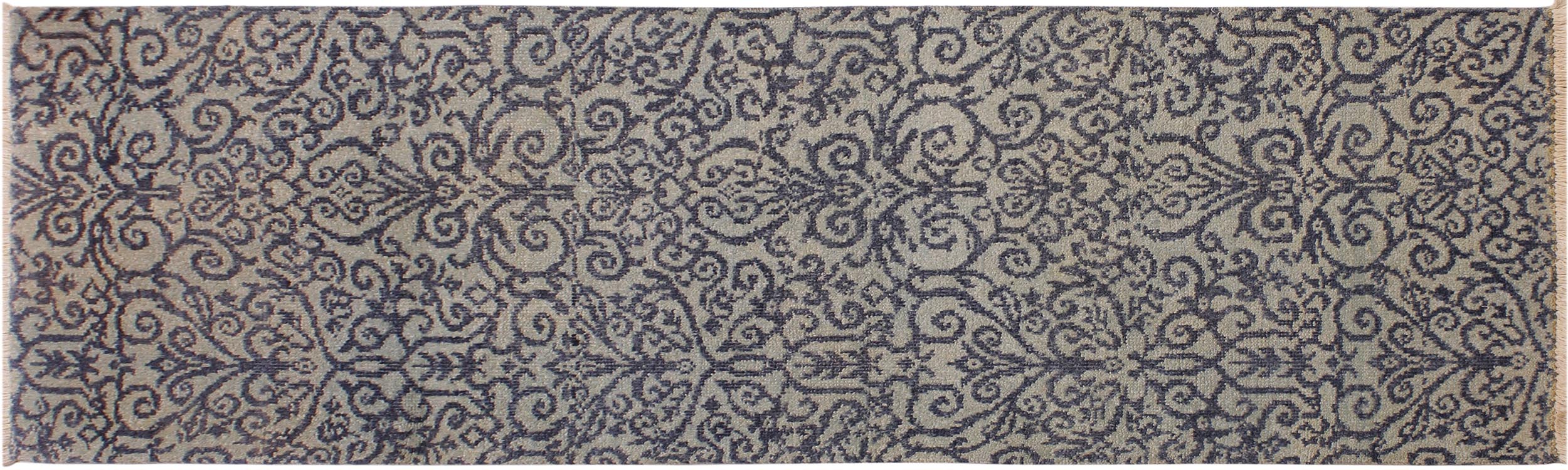 handmade Transitional Kafkaz Ivory Blue Hand Knotted RUNNER 100% WOOL area rug 2' x 6'