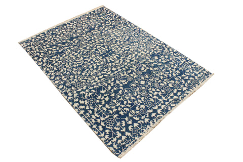 handmade Traditional Ellie Gray Blue Hand Knotted RECTANGLE WOOL&SILK area rug 9' x 12'