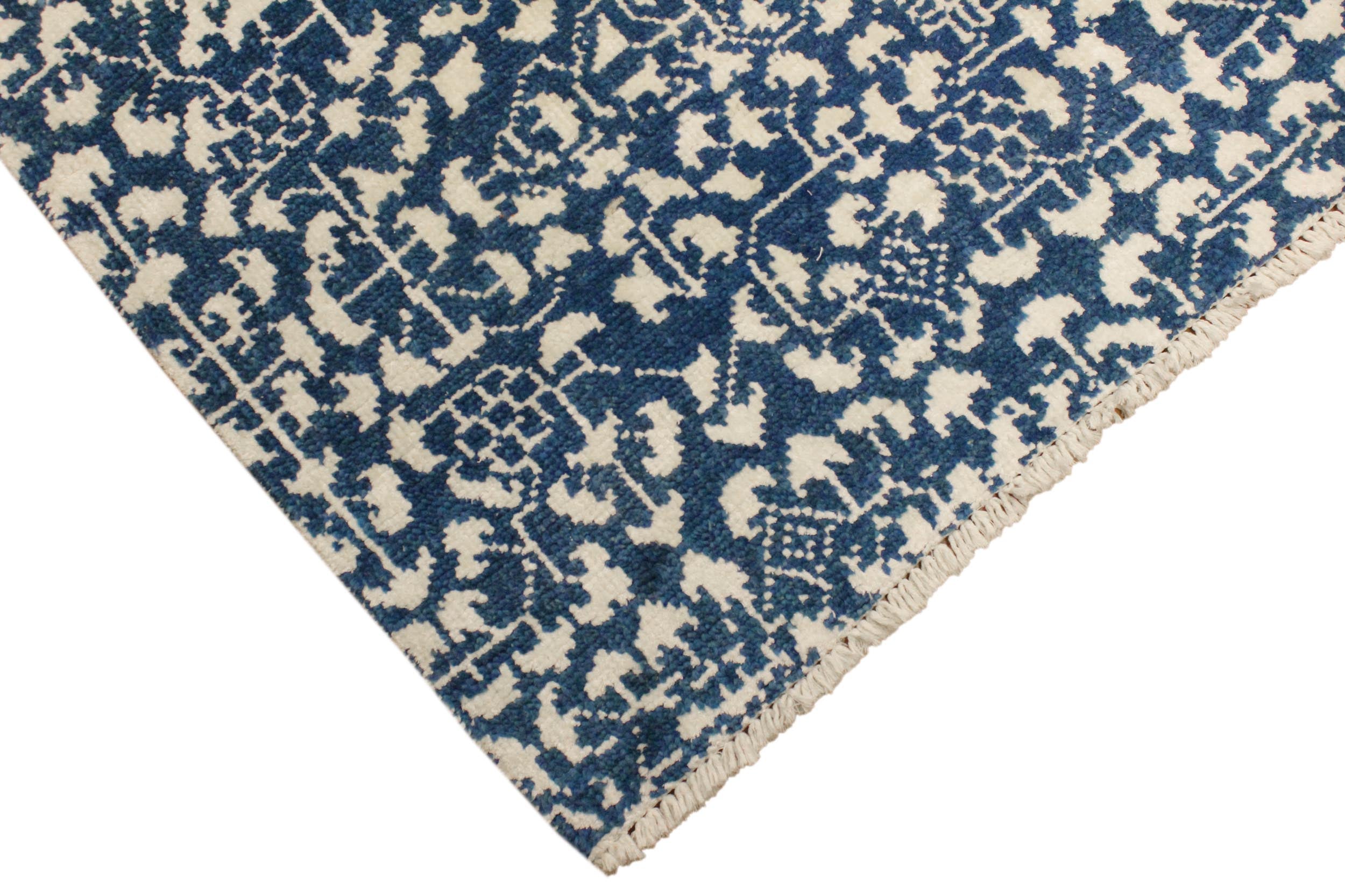 handmade Traditional Ellie Gray Blue Hand Knotted RECTANGLE WOOL&SILK area rug 9' x 12'