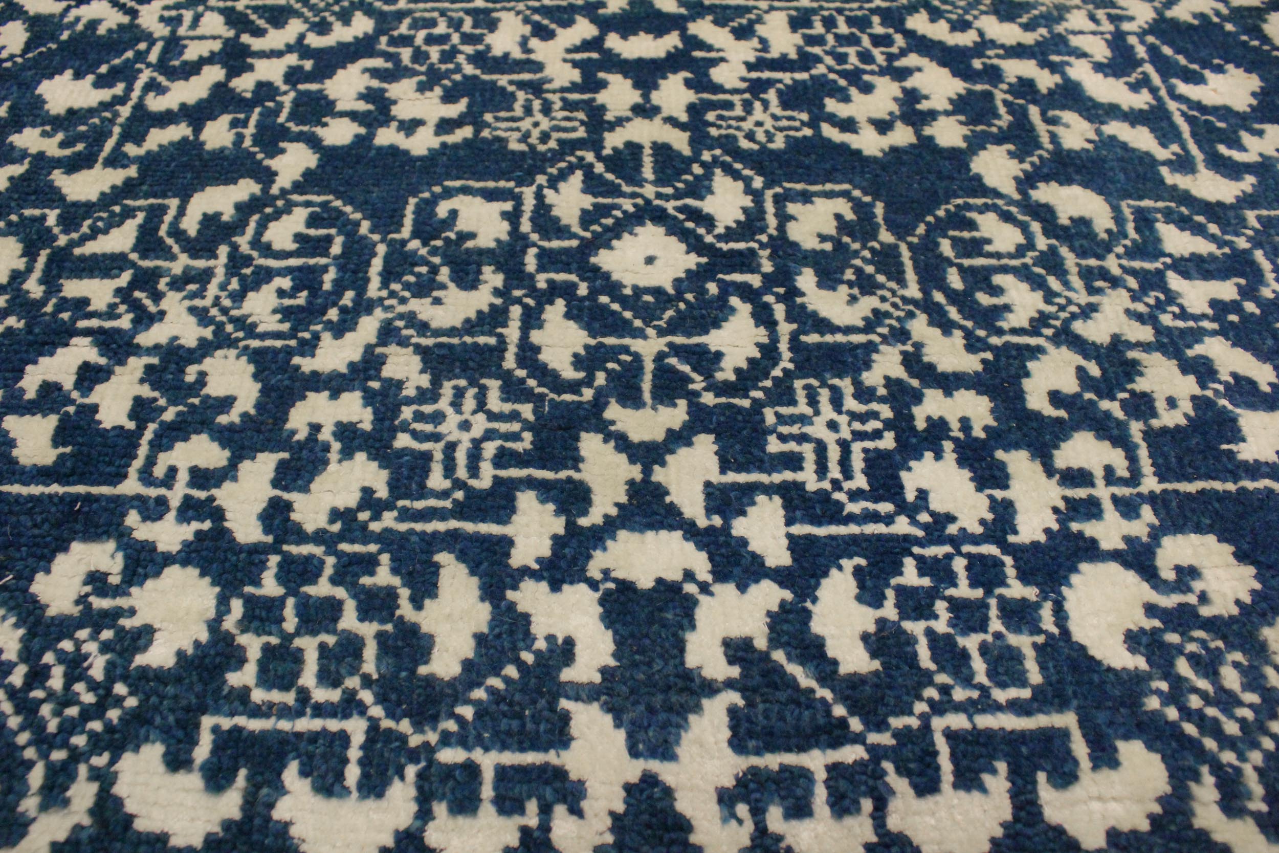 handmade Traditional Ellie Gray Blue Hand Knotted RECTANGLE WOOL&SILK area rug 9' x 12'