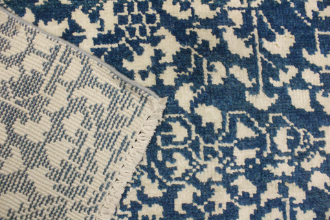 handmade Traditional Ellie Gray Blue Hand Knotted RECTANGLE WOOL&SILK area rug 9' x 12'