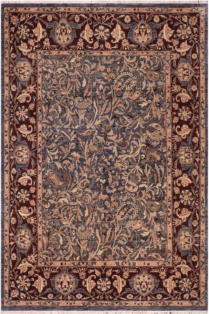 handmade Traditional Lahore Tan Blue Hand Knotted RECTANGLE 100% WOOL area rug 8'X10'