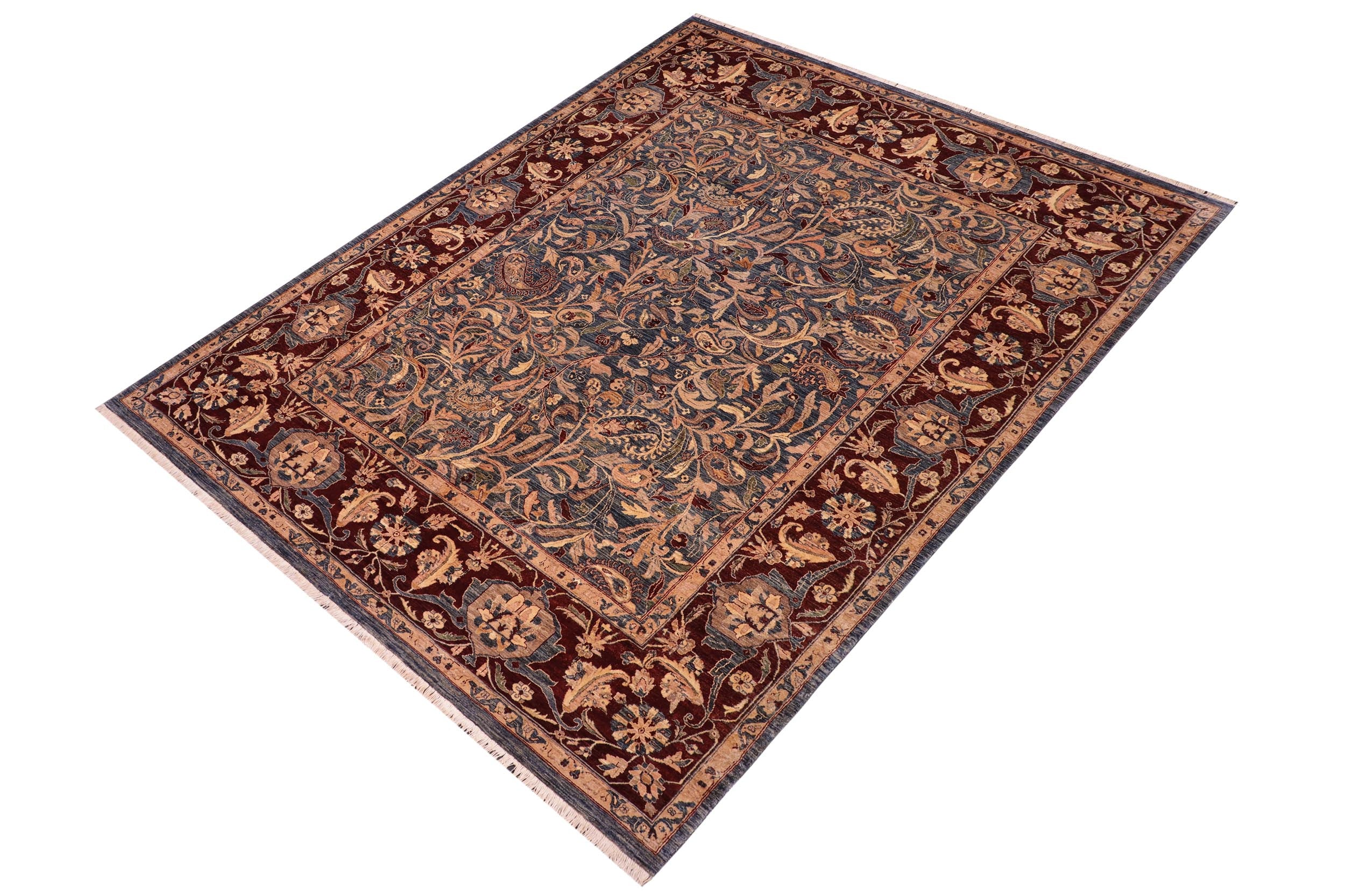 handmade Traditional Lahore Tan Blue Hand Knotted RECTANGLE 100% WOOL area rug 8' x 10'