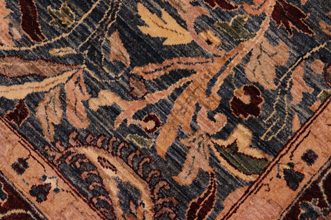 handmade Traditional Lahore Tan Blue Hand Knotted RECTANGLE 100% WOOL area rug 8' x 10'