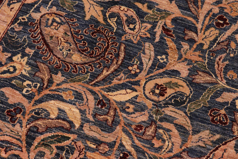 handmade Traditional Lahore Tan Blue Hand Knotted RECTANGLE 100% WOOL area rug 8' x 10'