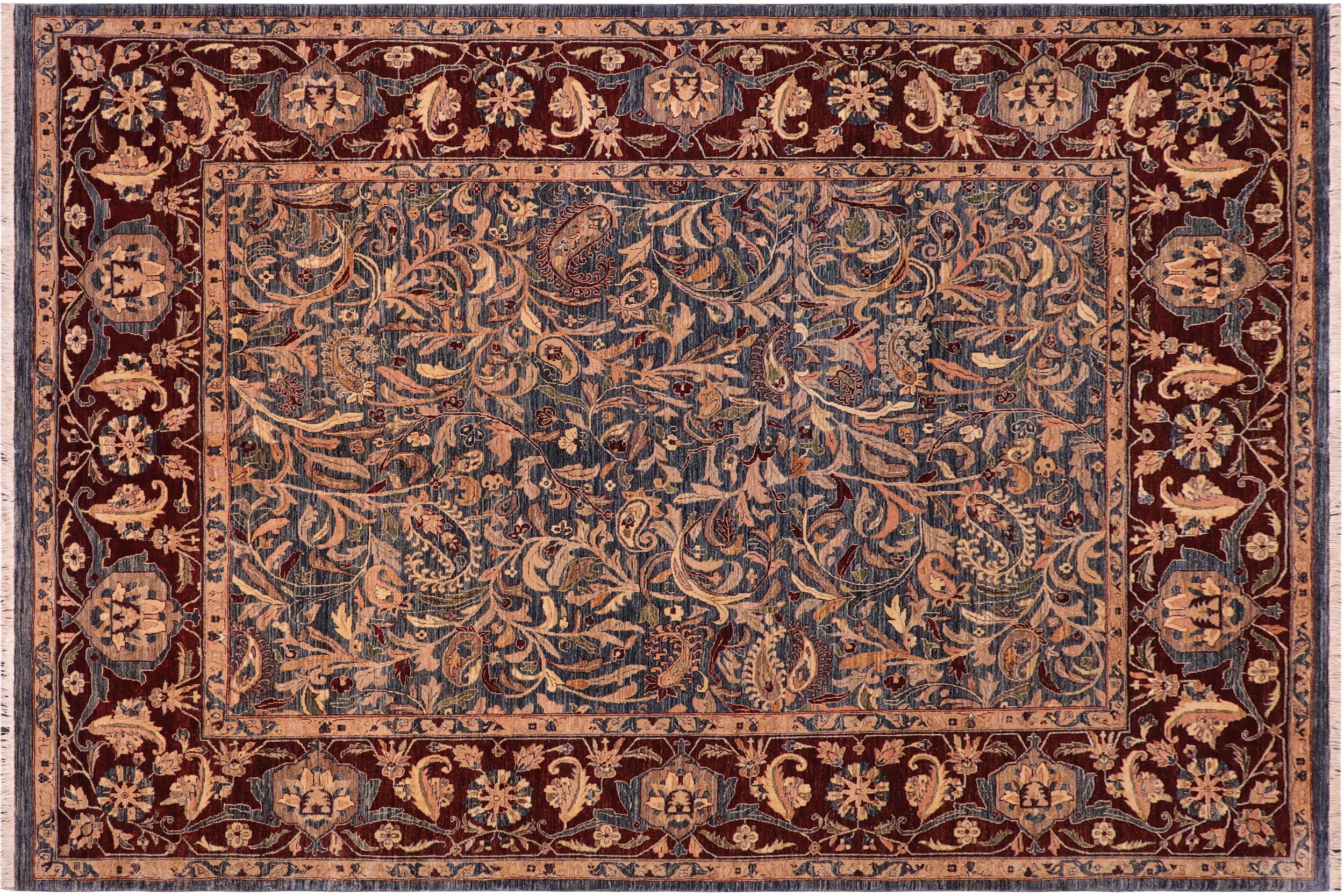 handmade Traditional Lahore Tan Blue Hand Knotted RECTANGLE 100% WOOL area rug 8' x 10'