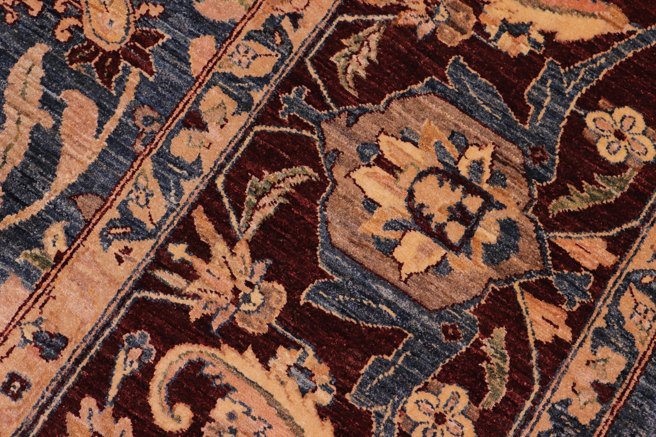 handmade Traditional Lahore Tan Blue Hand Knotted RECTANGLE 100% WOOL area rug 8' x 10'