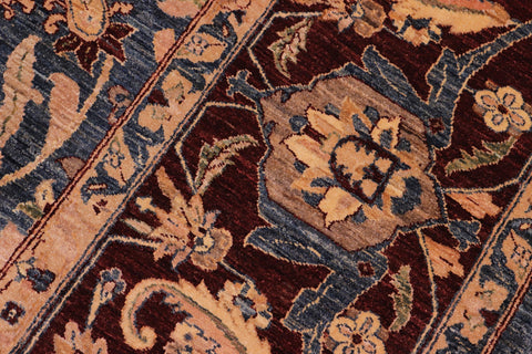 handmade Traditional Lahore Tan Blue Hand Knotted RECTANGLE 100% WOOL area rug 8' x 10'