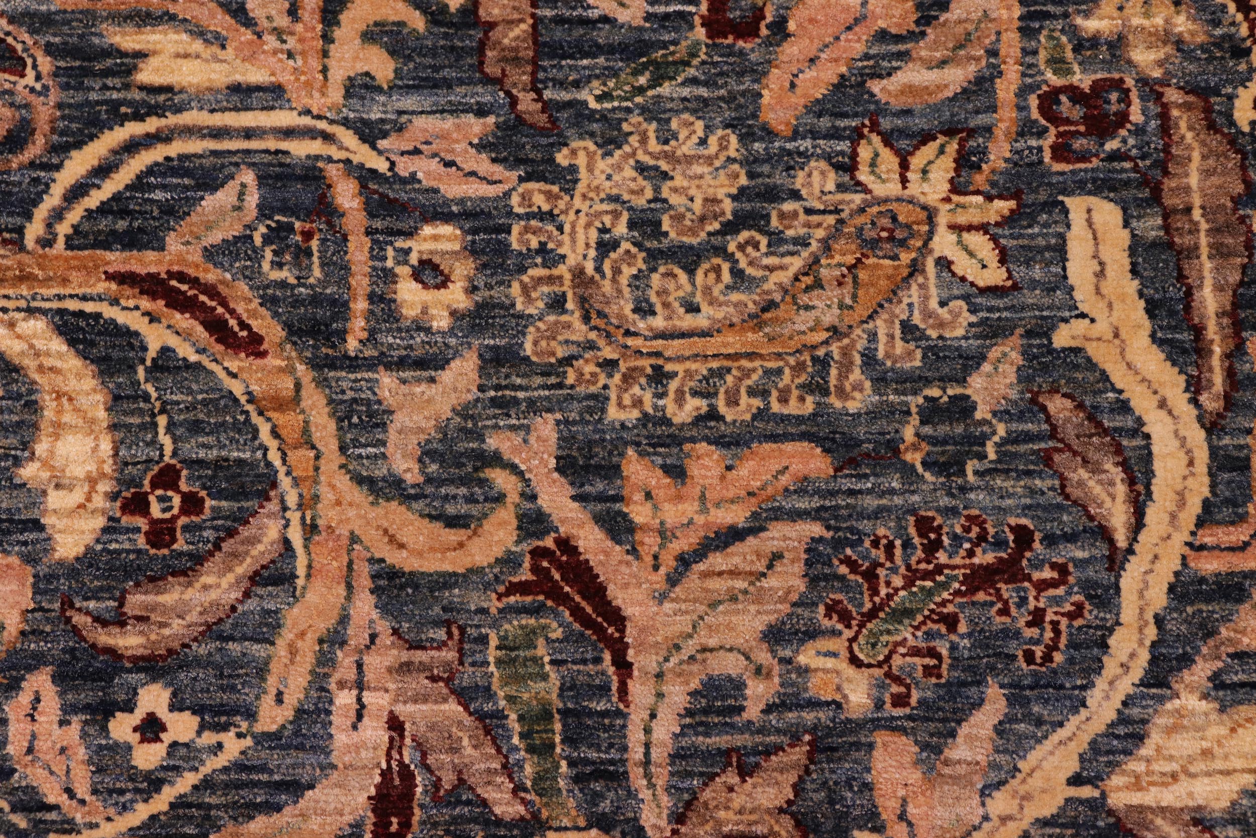 handmade Traditional Lahore Tan Blue Hand Knotted RECTANGLE 100% WOOL area rug 8' x 10'