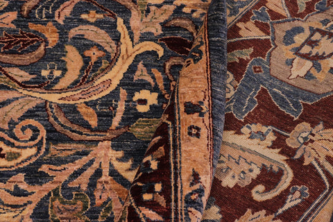 handmade Traditional Lahore Tan Blue Hand Knotted RECTANGLE 100% WOOL area rug 8' x 10'
