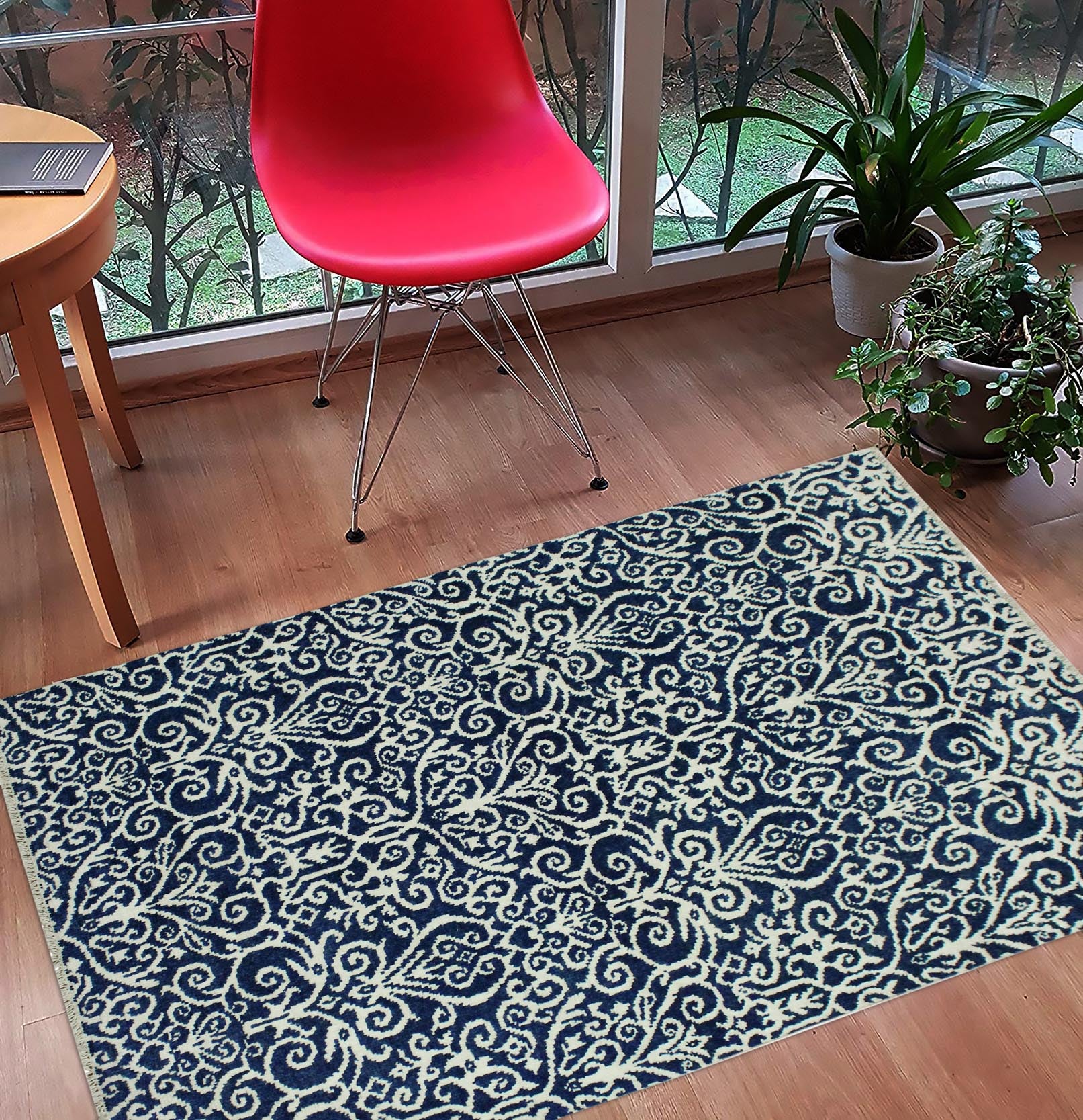 handmade Transitional Cryena Blue Ivory Hand Knotted RECTANGLE WOOL&SILK area rug 4' x 6'