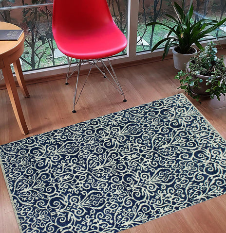 handmade Transitional Cryena Blue Ivory Hand Knotted RECTANGLE WOOL&SILK area rug 4' x 6'