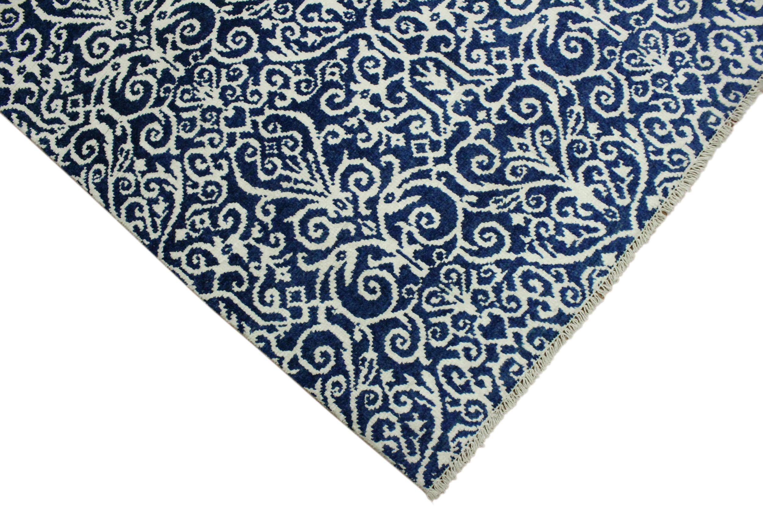 handmade Transitional Cryena Blue Ivory Hand Knotted RECTANGLE WOOL&SILK area rug 4' x 6'