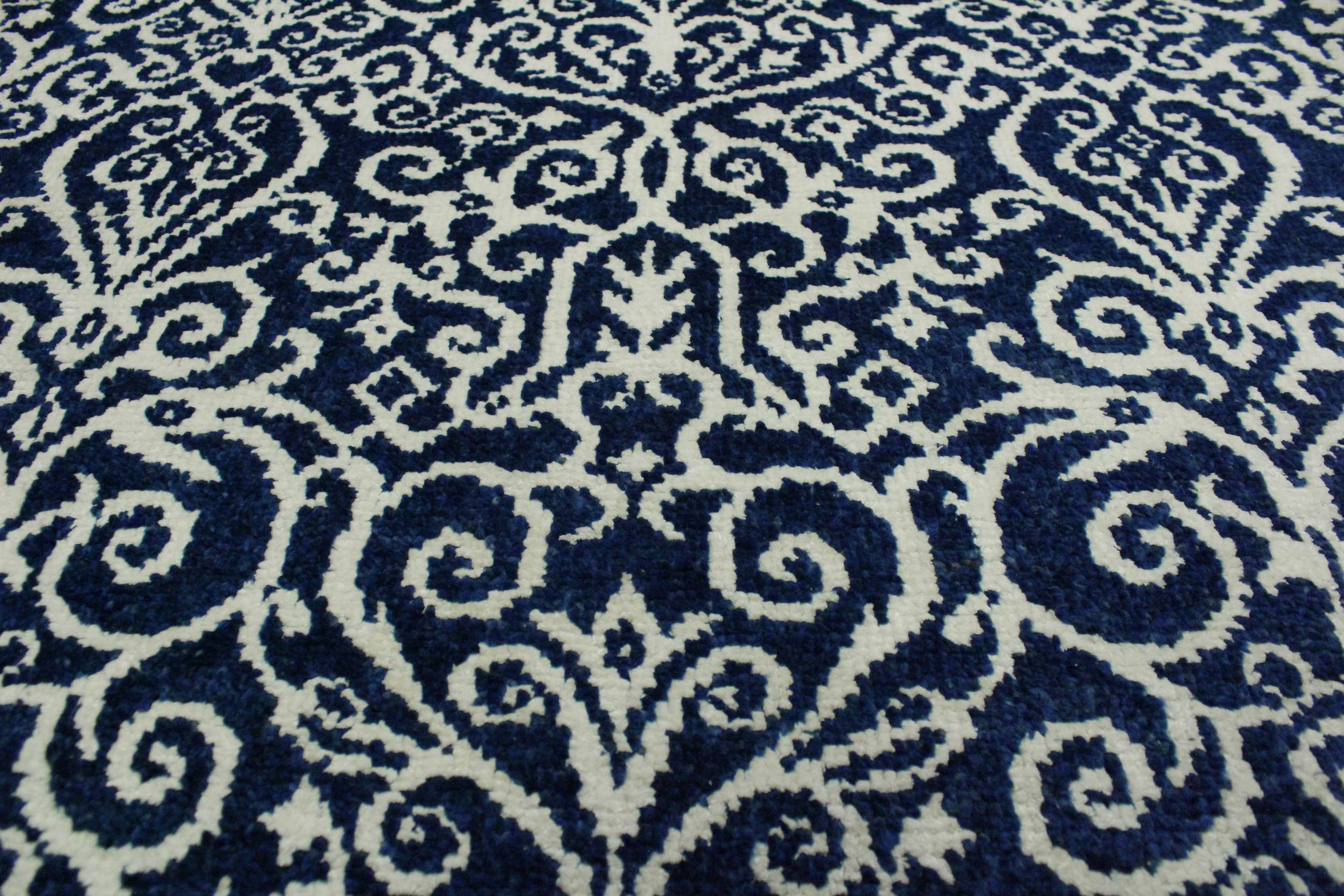 handmade Transitional Cryena Blue Ivory Hand Knotted RECTANGLE WOOL&SILK area rug 4' x 6'