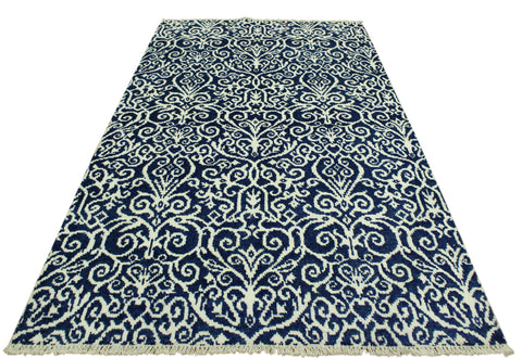 handmade Transitional Cryena Blue Ivory Hand Knotted RECTANGLE WOOL&SILK area rug 4' x 6'