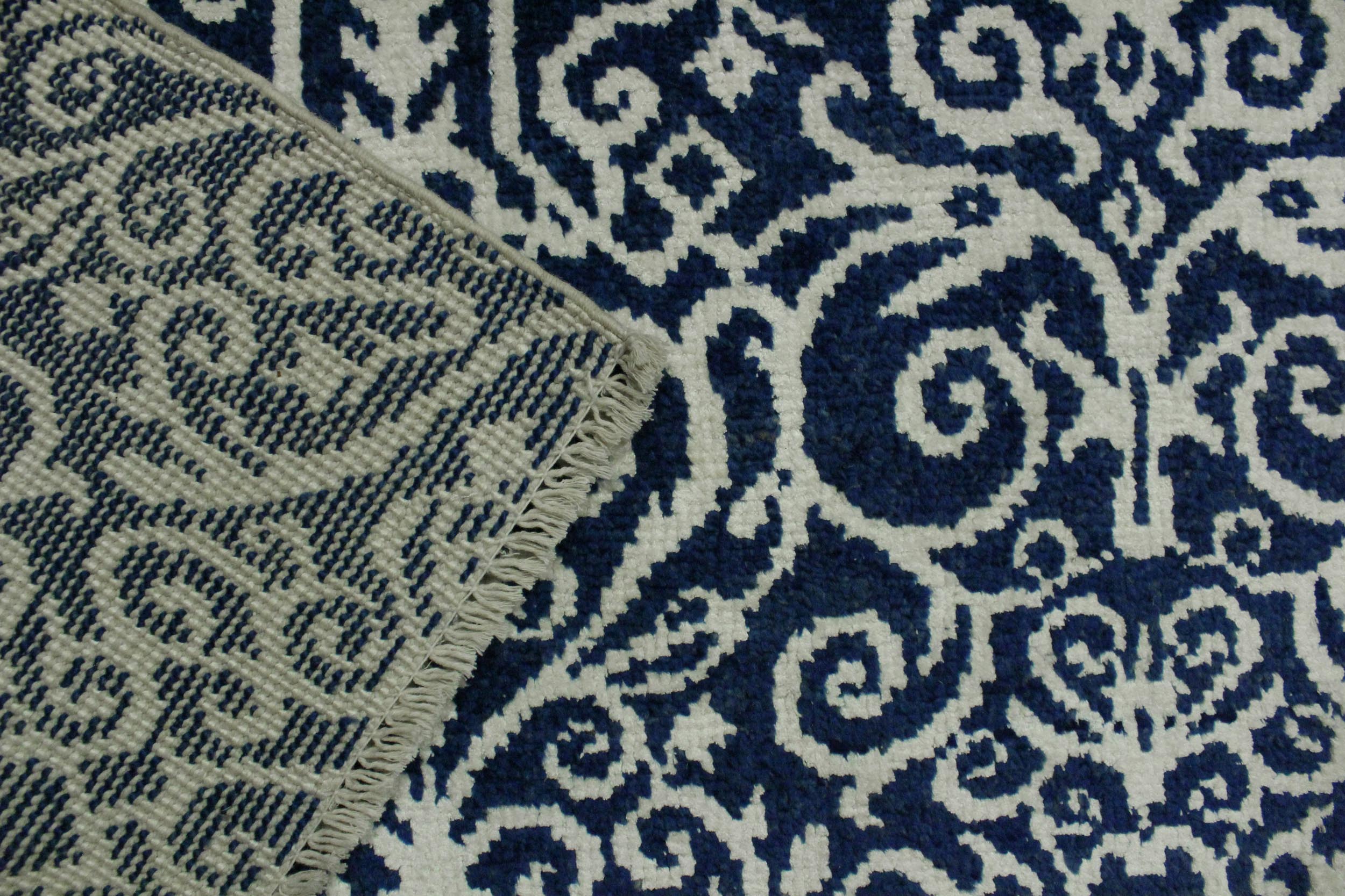 handmade Transitional Cryena Blue Ivory Hand Knotted RECTANGLE WOOL&SILK area rug 4' x 6'