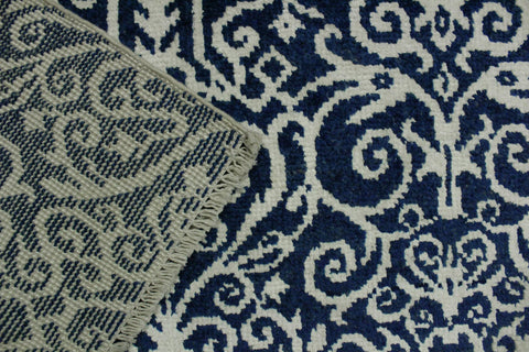 handmade Transitional Cryena Blue Ivory Hand Knotted RECTANGLE WOOL&SILK area rug 4' x 6'