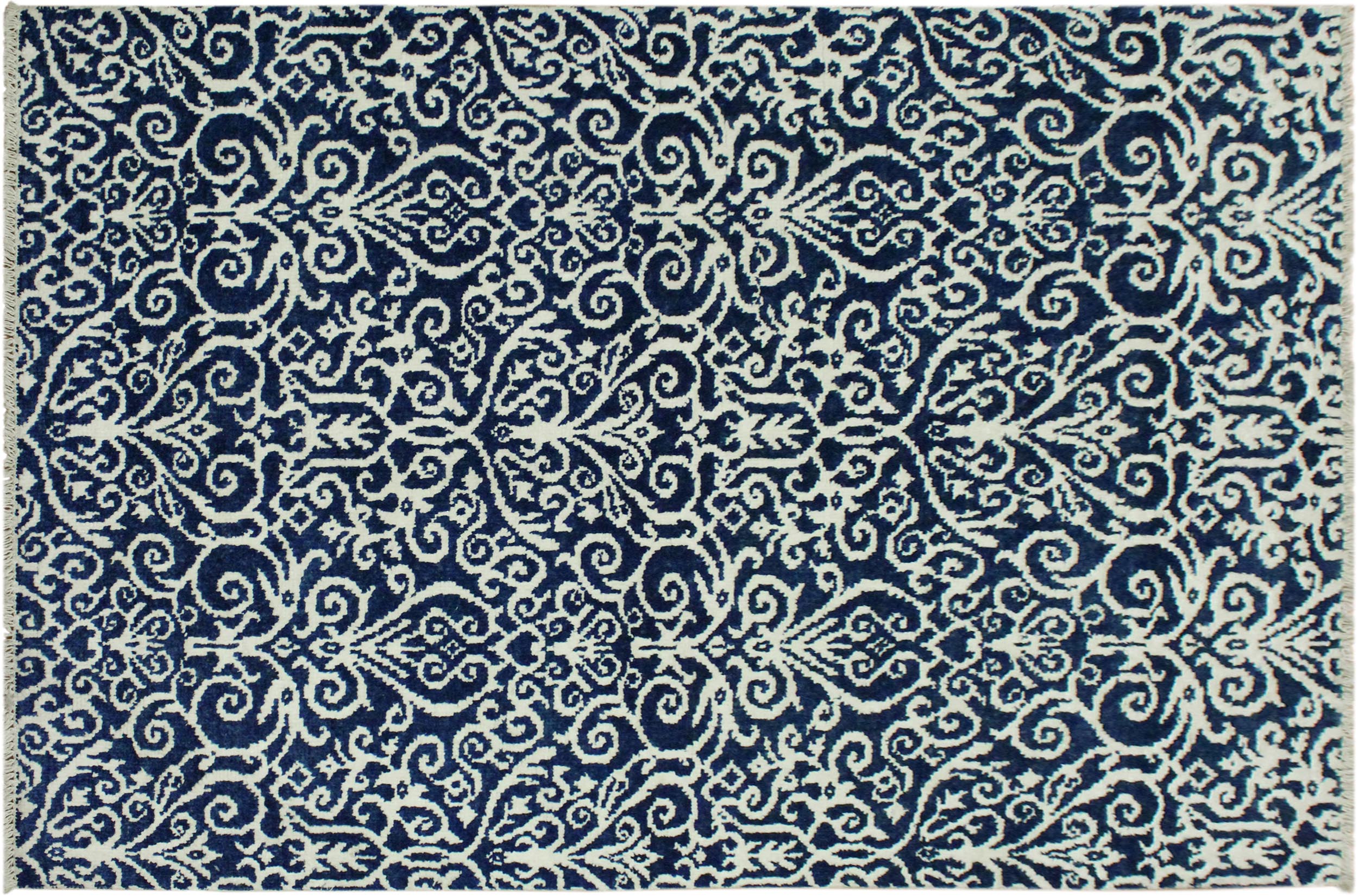 handmade Transitional Cryena Blue Ivory Hand Knotted RECTANGLE WOOL&SILK area rug 4' x 6'