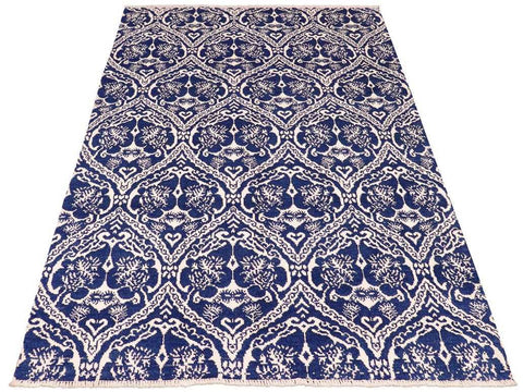 handmade Modern Nabila Blue Ivory Hand Knotted RECTANGLE WOOL&SILK area rug 6x9