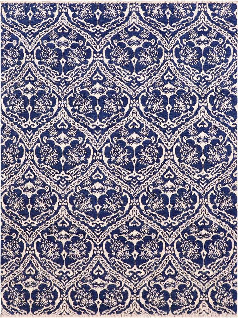 handmade Modern Nabila Blue Ivory Hand Knotted RECTANGLE WOOL&SILK area rug 6x9