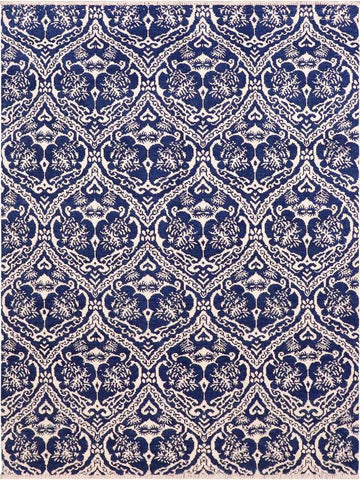 handmade Modern Nabila Blue Ivory Hand Knotted RECTANGLE WOOL&SILK area rug 6x9