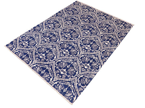 handmade Modern Nabila Blue Ivory Hand Knotted RECTANGLE WOOL&SILK area rug 6x9