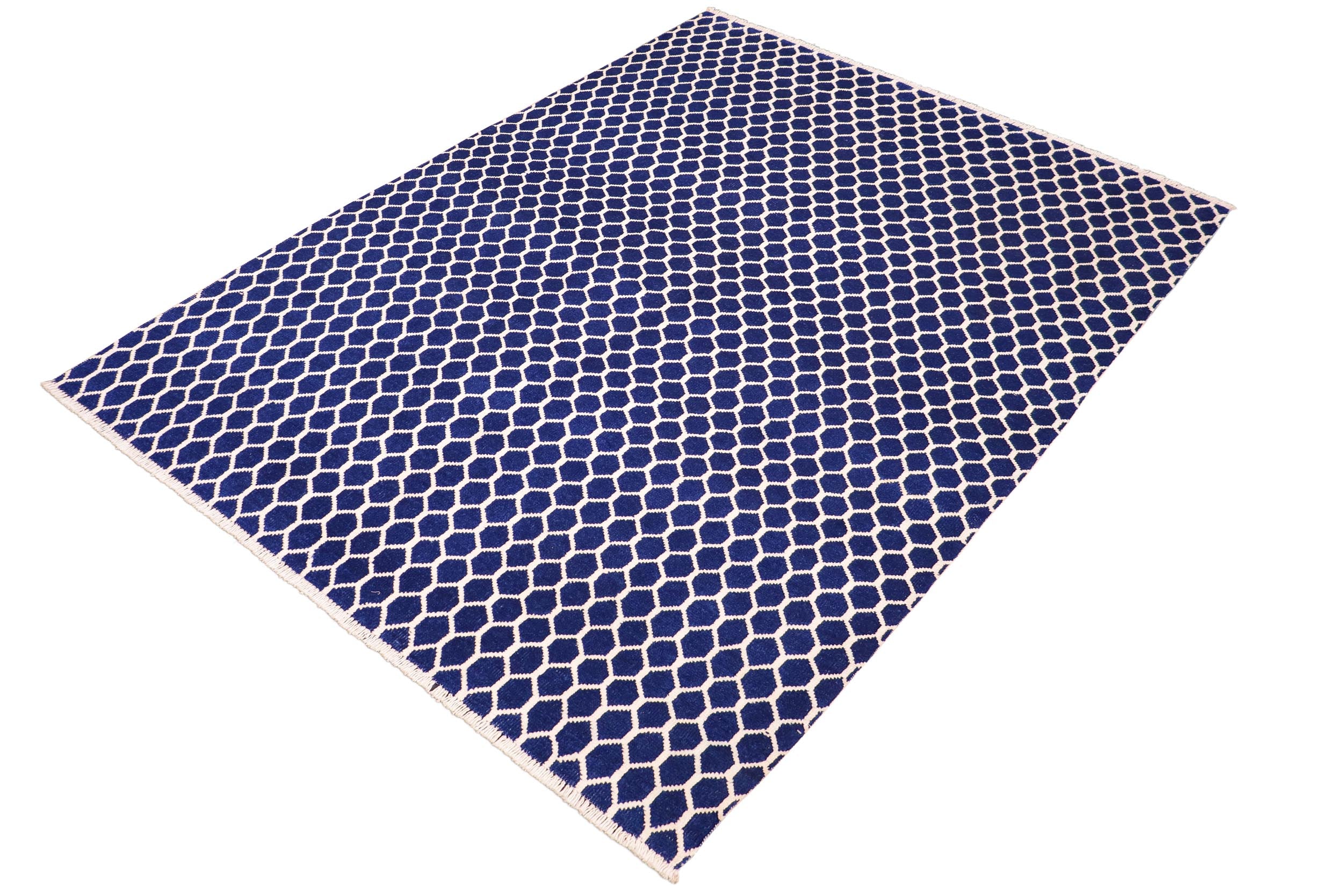handmade Modern Modern Blue Ivory Hand Knotted RECTANGLE WOOL&VISCOU area rug 6' x 9'