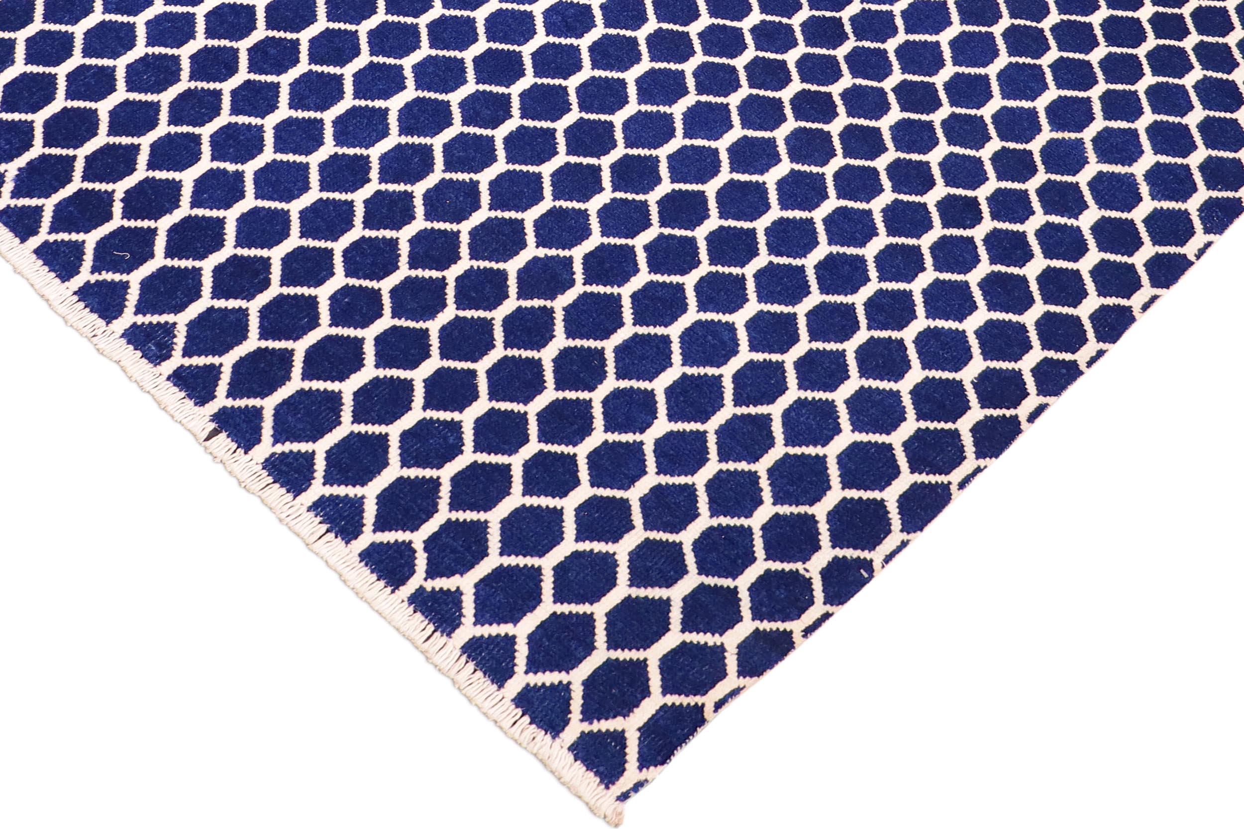 handmade Modern Modern Blue Ivory Hand Knotted RECTANGLE WOOL&VISCOU area rug 6' x 9'