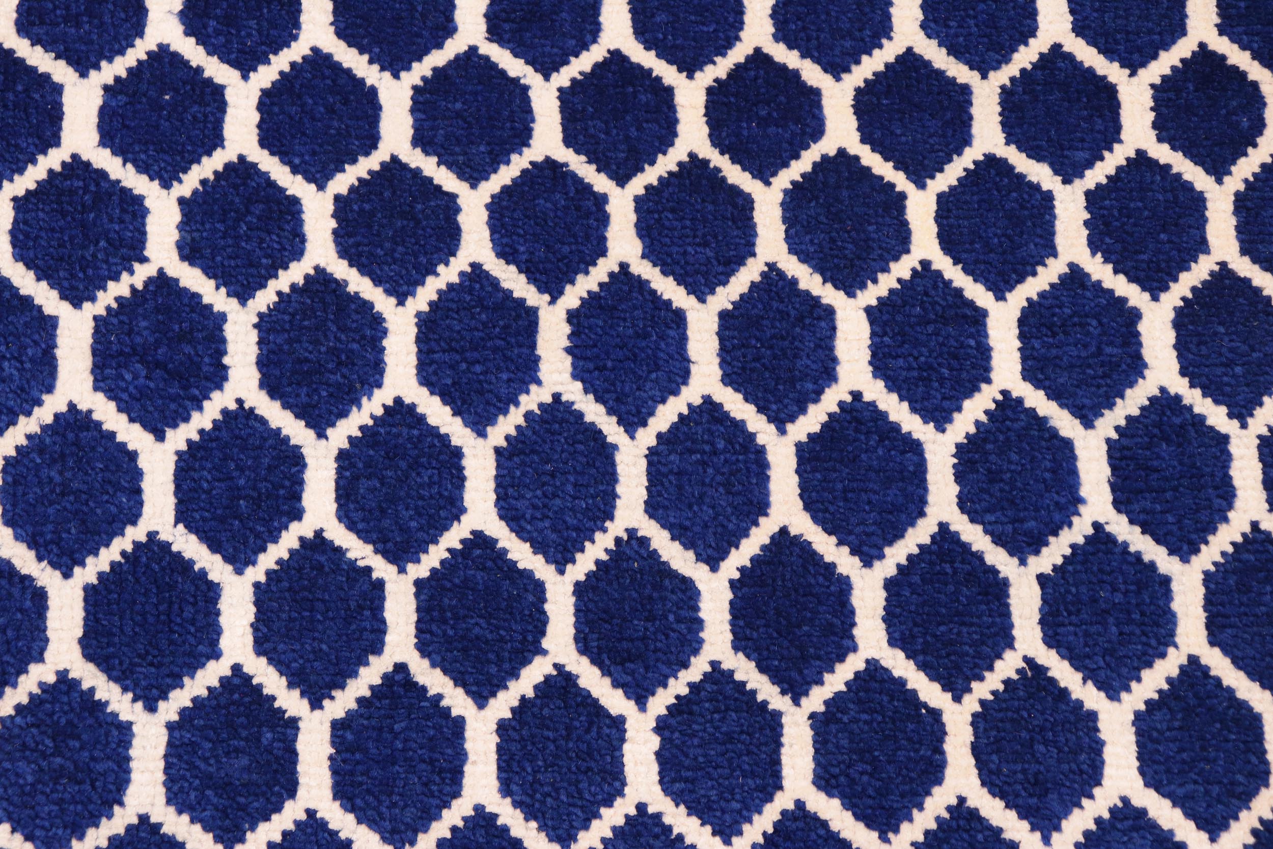 handmade Modern Modern Blue Ivory Hand Knotted RECTANGLE WOOL&VISCOU area rug 6' x 9'