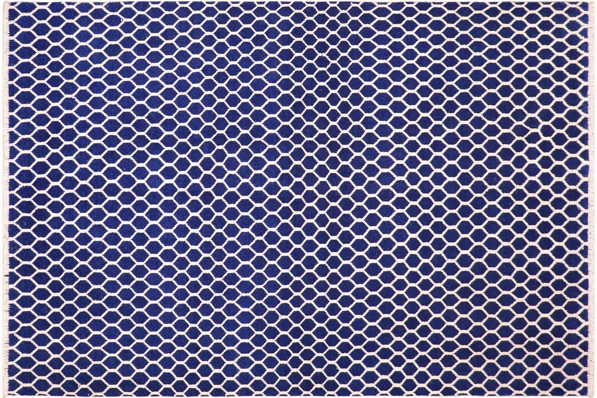 handmade Modern Modern Blue Ivory Hand Knotted RECTANGLE WOOL&VISCOU area rug 6' x 9'