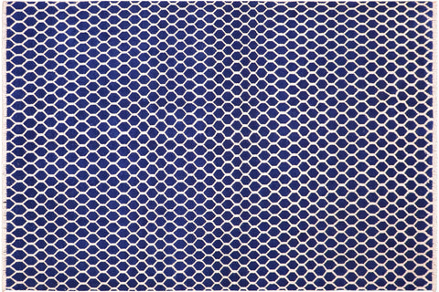 handmade Modern Modern Blue Ivory Hand Knotted RECTANGLE WOOL&VISCOU area rug 6' x 9'