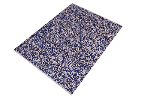 handmade Transitional Cryena Blue Ivory Hand Knotted RECTANGLE 100% WOOL area rug 5' x 7'