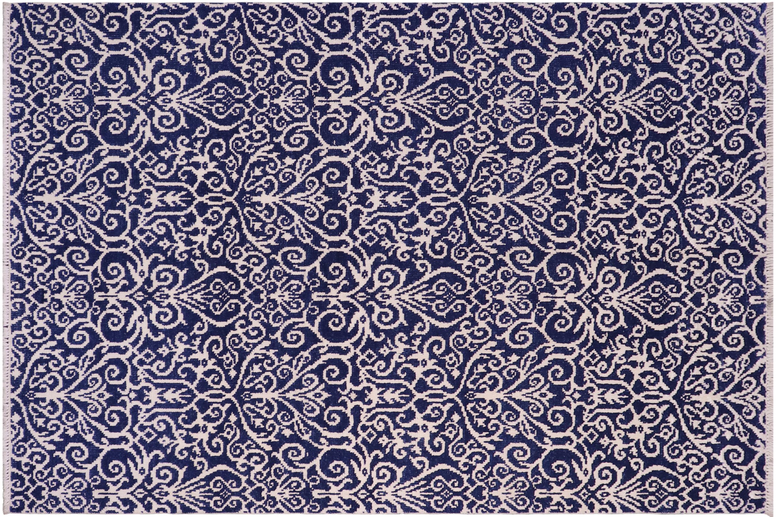 handmade Transitional Cryena Blue Ivory Hand Knotted RECTANGLE 100% WOOL area rug 5' x 7'