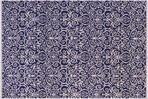 handmade Transitional Cryena Blue Ivory Hand Knotted RECTANGLE 100% WOOL area rug 5' x 7'