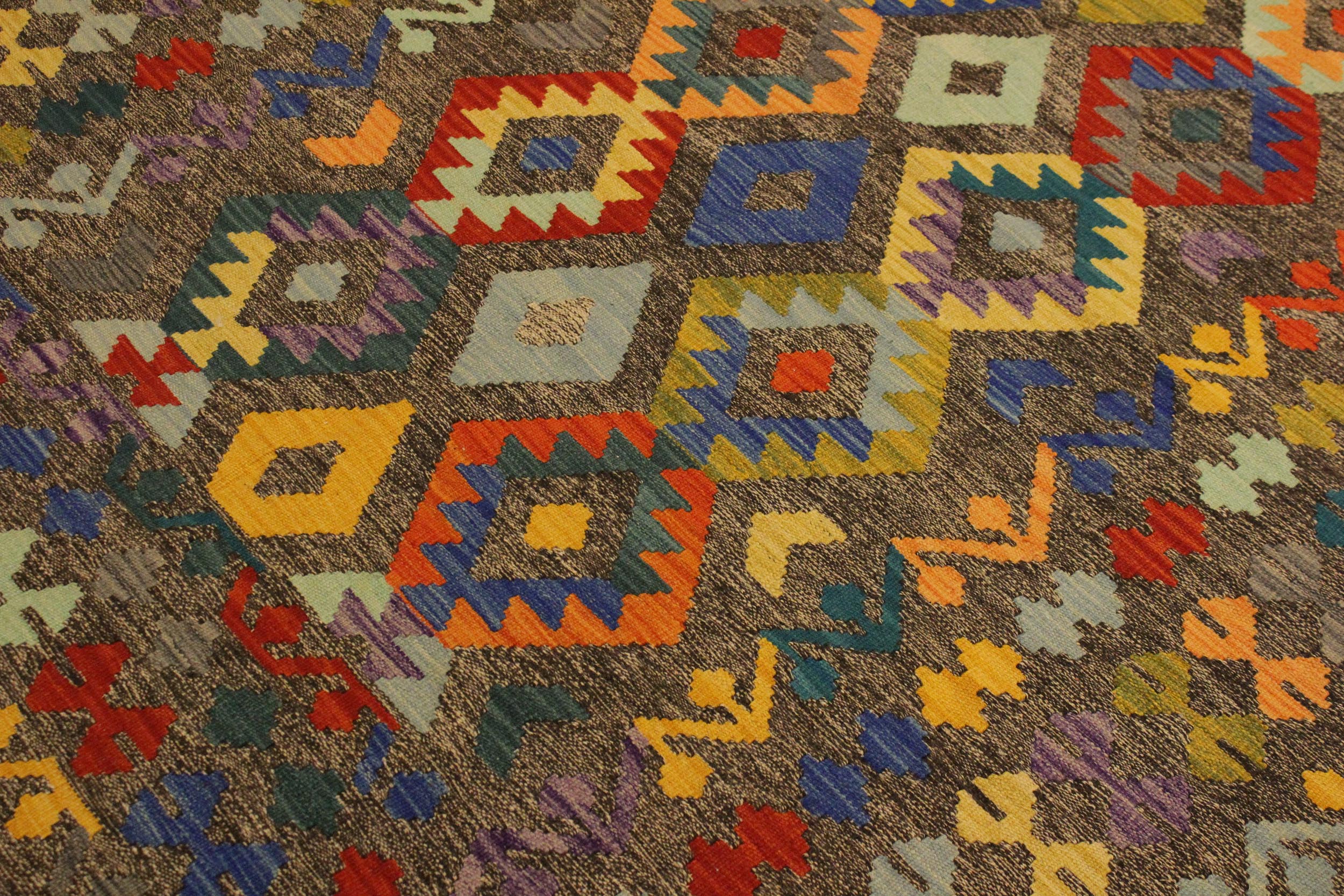 handmade Geometric Kilim Brown Blue Hand-Woven RECTANGLE 100% WOOL area rug 6 x 8