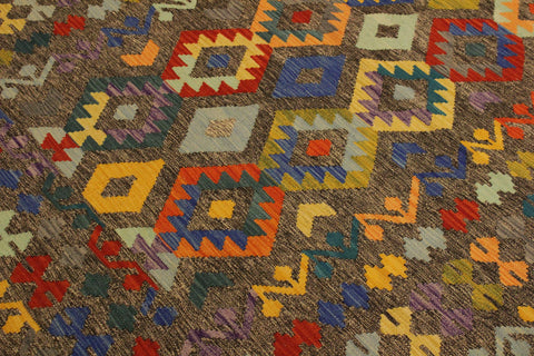 handmade Geometric Kilim Brown Blue Hand-Woven RECTANGLE 100% WOOL area rug 6 x 8