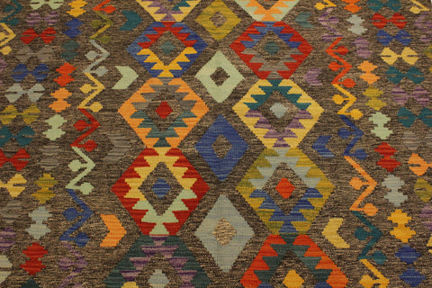 handmade Geometric Kilim Brown Blue Hand-Woven RECTANGLE 100% WOOL area rug 6 x 8