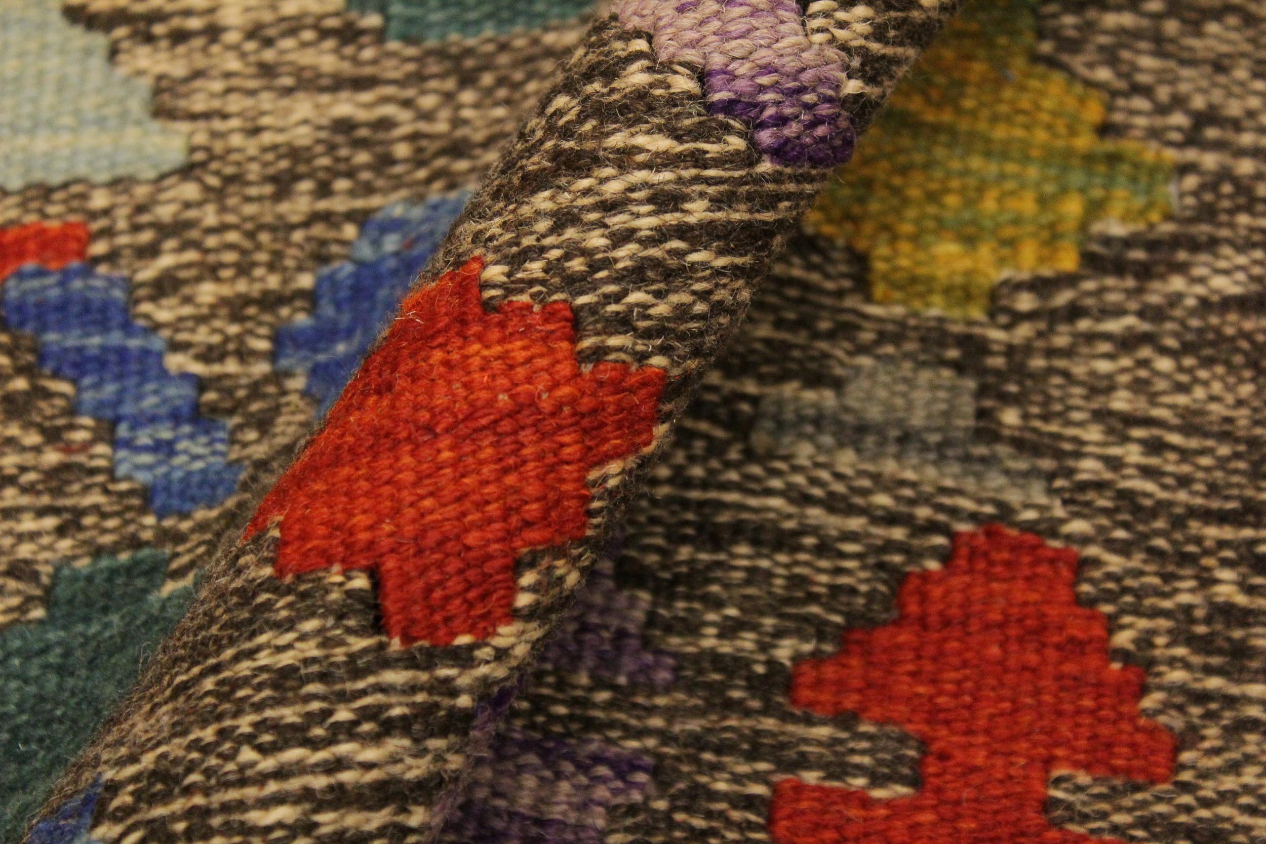 handmade Geometric Kilim Brown Blue Hand-Woven RECTANGLE 100% WOOL area rug 6 x 8