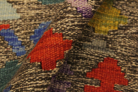 handmade Geometric Kilim Brown Blue Hand-Woven RECTANGLE 100% WOOL area rug 6 x 8