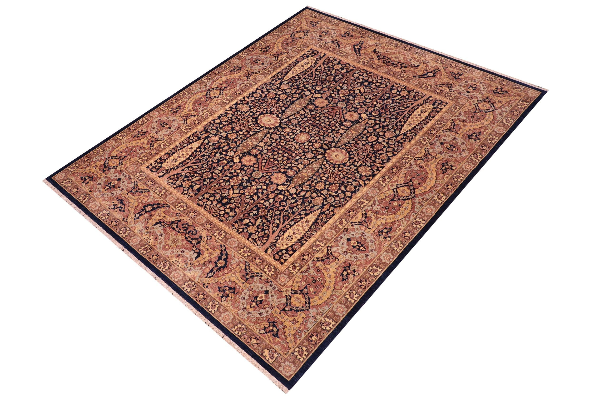 handmade Traditional Sarook Blue Aubergine Hand Knotted RECTANGLE 100% WOOL area rug 8' x 10'